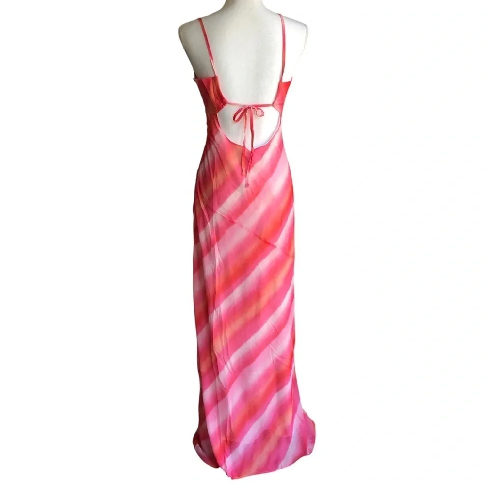 Charlie Holiday Stone Slip Maxi Dress Pink Watercolour Stripe Size 8